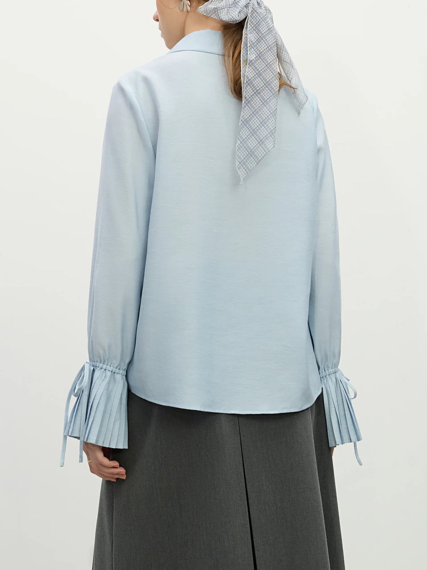 Blue Shirt For Women Spring 2025 New Design French Style Pleated Long Sleeve Chic Shirt Versatile Casual Top 25FS11150