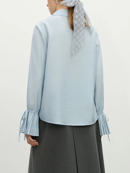 Blue Shirt For Women Spring 2025 New Design French Style Pleated Long Sleeve Chic Shirt Versatile Casual Top 25FS11150