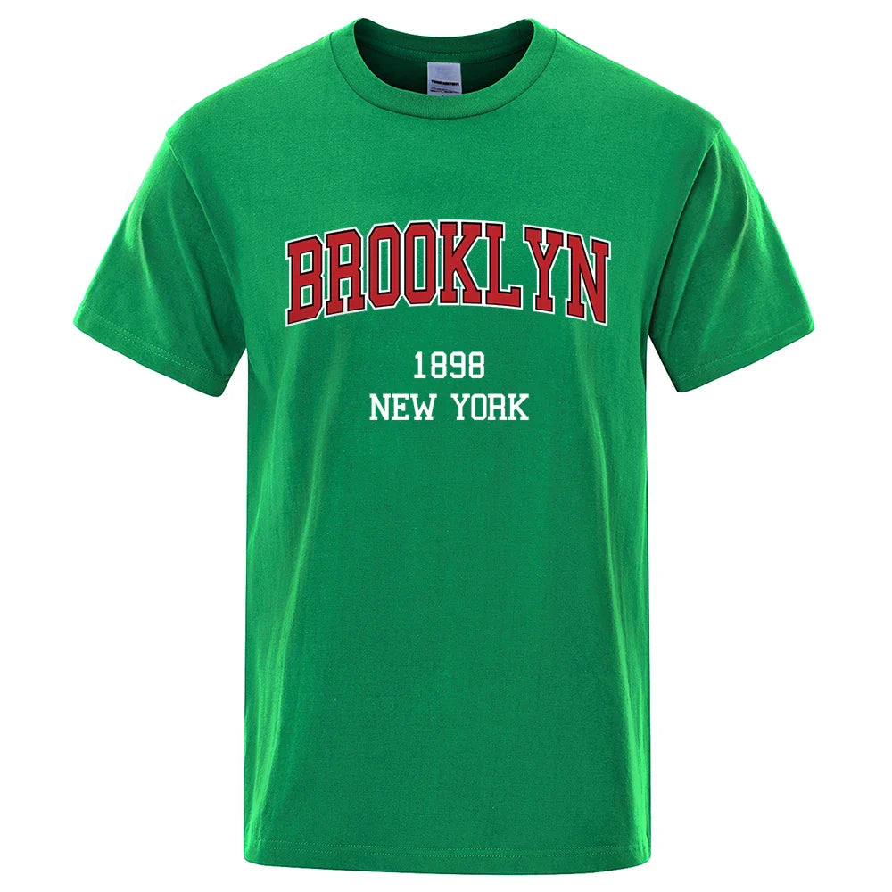 Brooklyn 1898 New York City Letter Prints T Shirt Men Women Clothes T-Shirts Loose Summer Tshirt Cotton Breathable Short Sleeve