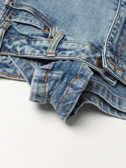 Denim Solid Shorts Skirts For Women High Waist Patchwork Irregular Hem Streetwear Short Pants Female Clothing 2022