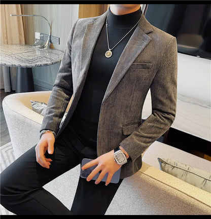 British Style Solid Color Slim Suit Jacket Men Fashion Casual Business Blazers Coats High Quality Social Wedding Elegant Jackets