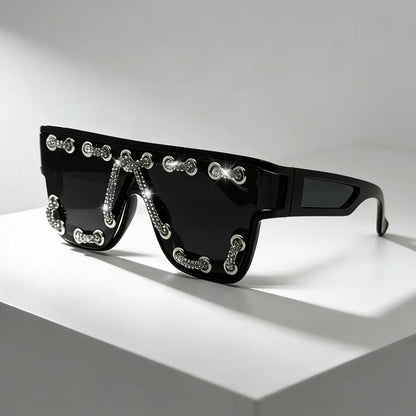 Y2K Oversized Square Sunglasses for Women Men Bling Rhinestone Decor Streewear Punk Statement Eyewear Trendy Fashion Shades