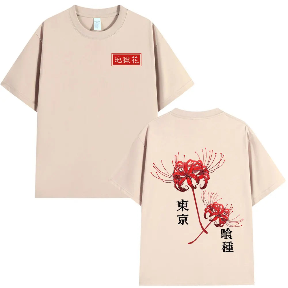 Anime Tokyo Ghoul Spider Lily T Shirt Men Women Kaneki Ken Manga Graphic Print Tee Shirt Cool Unisex Cotton T-Shirts Oversized
