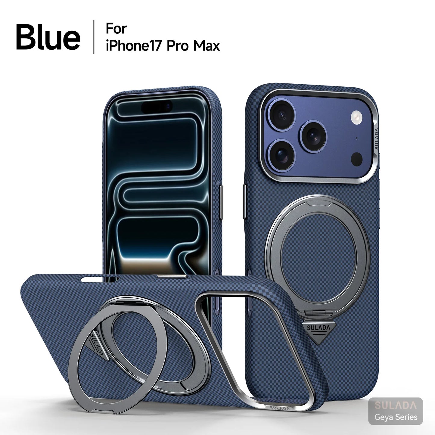 Kevlar Pattern Texture Wireless Charging Case For IPhone 18 Pro Max 17 16 360° Rotate Bracket Bare-metal Feel Drop-Proof Cover