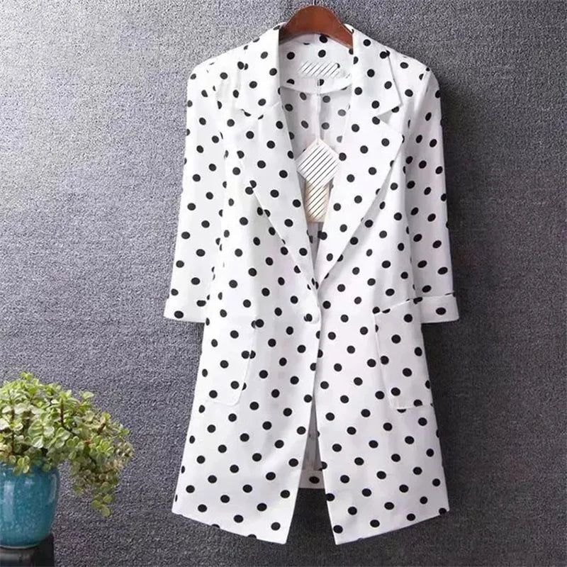 2022 New Summer Women Blazer Polka Dots Thin Jacket  Female Office Lady Suit Coat Professional Wear Casual Jackets Blazers 5XL
