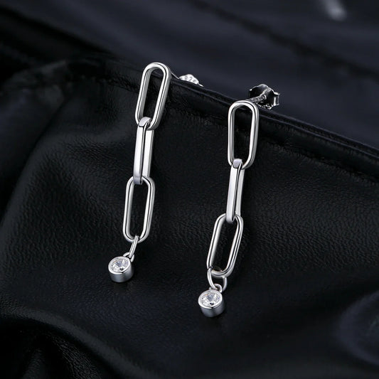 VVS1 Clarity D Color Moissanite Earrings 925 Sterling Silver Fashion Link Chain Stud Earrings For Women Fine Jewelry