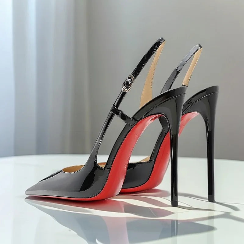 2025 Summer New Side Leakage Hollow Back Tripping High Heel Sandals Black Sexy OL Style Large Shoes 33-46