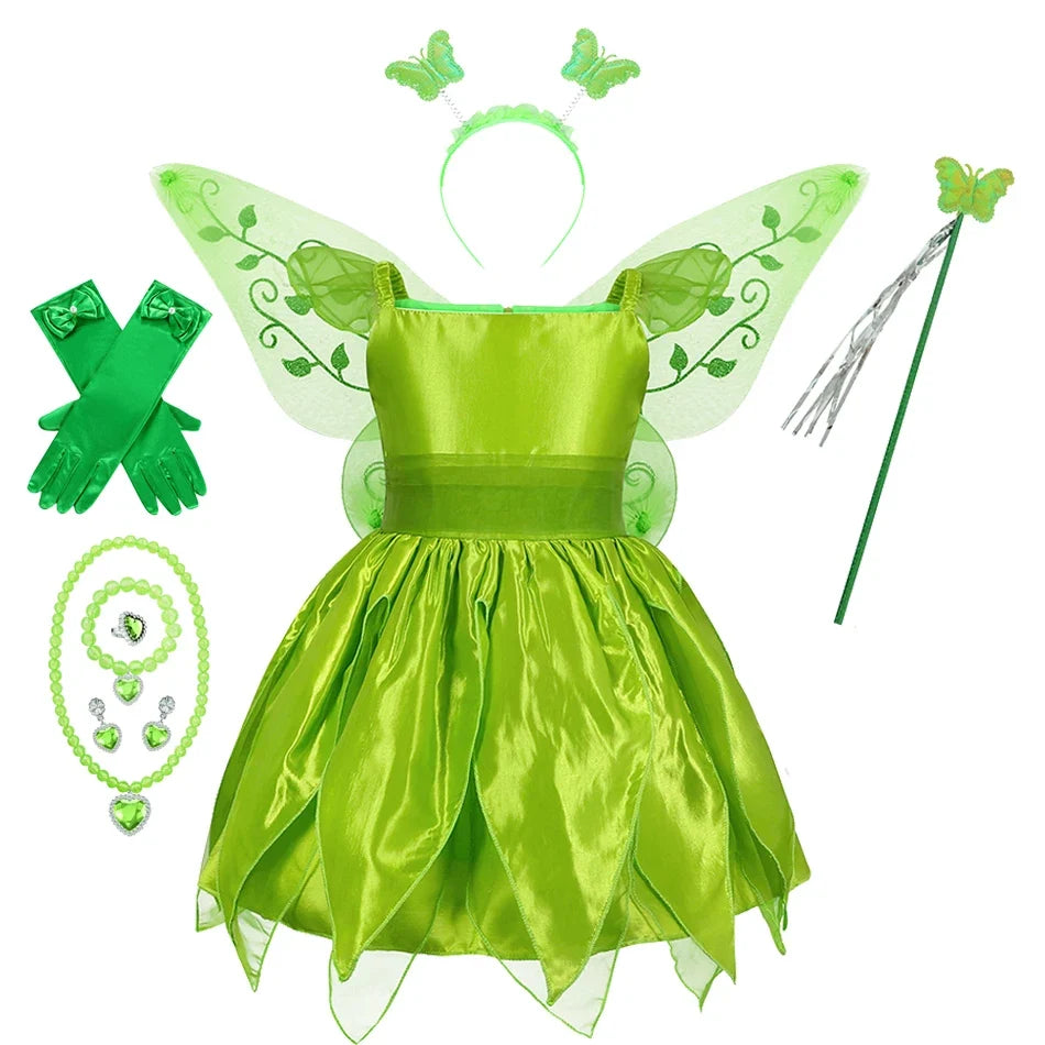 Girls Flower Fairy Dress Up Kids Princess Dress With Wings Halloween Princess Costume Elves Party Tinkerbell Tinker Bell Dress