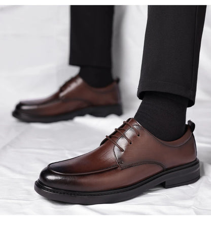 Leather Shoes Men's Four Seasons Business Formal British Casual Commuting Style Black Heightening Wedding Groom's Shoes New