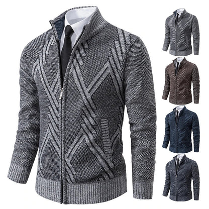 Men's Knit Cardigan Autumn Winter Sweater Coat Man Clothes Brown Blue Luxury Brand Button Fleece Lined Male Knitting Jackets