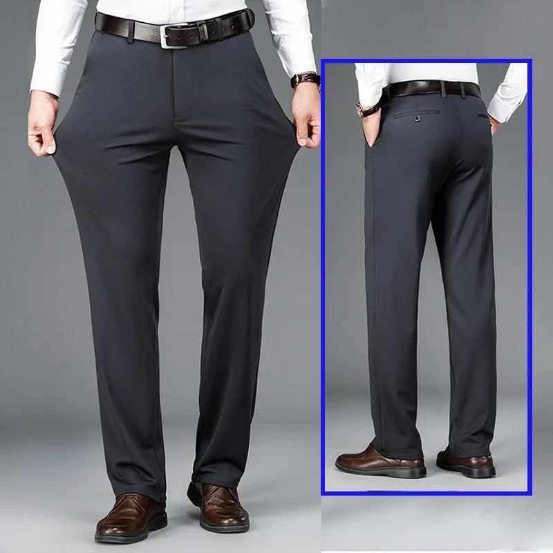 Elastic Men's Suit Pants Thin Straight Leg Pants Wrinkle Resistant Non-ironing Streetwear Men's Pants Business
