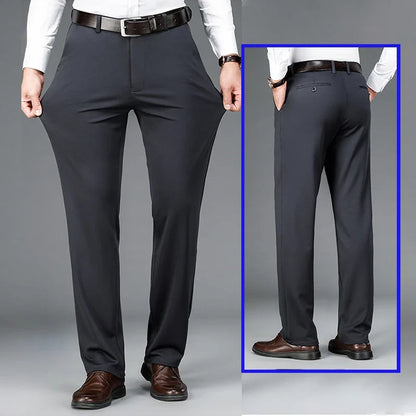 Elastic Men's Suit Pants Thin Straight Leg Pants Wrinkle Resistant Non-ironing Streetwear Men's Pants Business