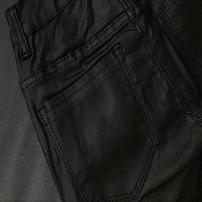 2024 Styling Skinny Women Jeans High Waist Faux Leather Pants Outfit Leggings Chic Casual Girl Stretch Leather Denim Jeans C1075