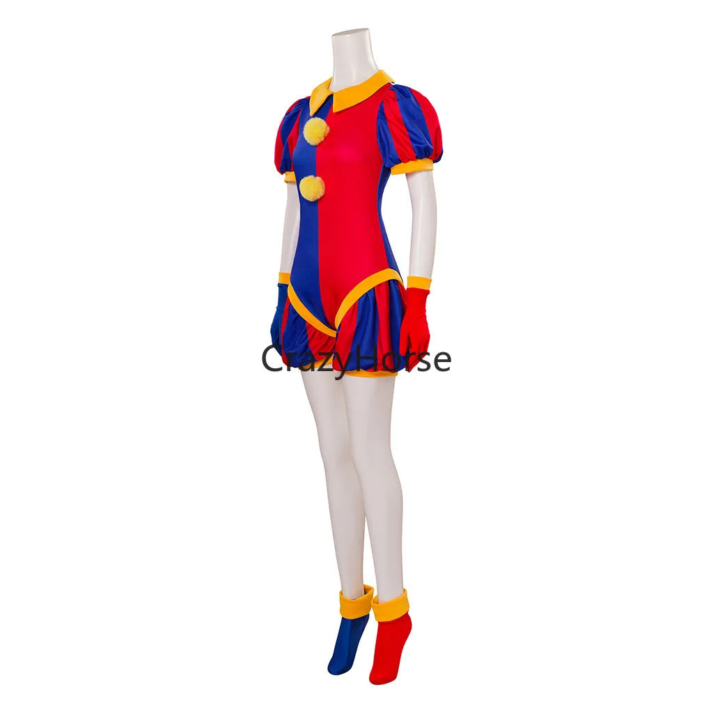 The Amazing Digital Freak Circus Pomni Cosplay Costume Women Men Caine Cartoon Uniform Hat Gloves Outfit Halloween Jorker Party