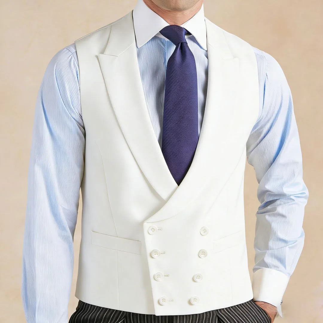 Men Vest White With Lapel Solid Double Breasted Waistcoat For Wedding Banquet Business Work Office Casual Daily Men Suit Vest