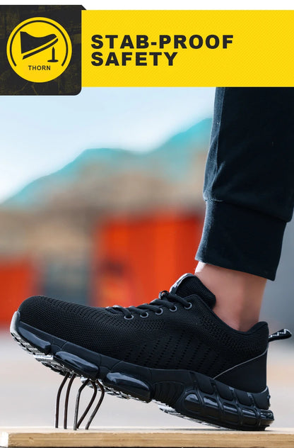 Steel Toe Work Shoes for Men Women Comfortable Lightweight Black Safety Construction Working Shoes Anti-Smash Anti-Puncture