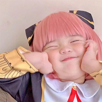 Anime SPY X FAMILY Anya Forger Cosplay Costume Black Dress Uniform Child Girls Pink Wig Stockings Party Role Outfit Adults Kids