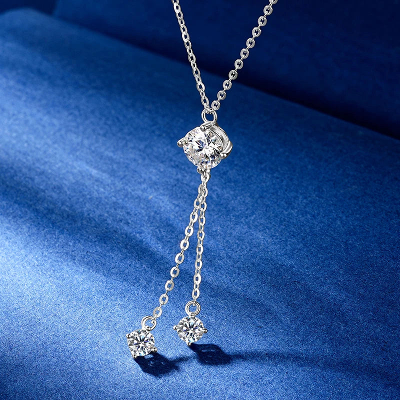 Full Round Cut Moissanite Tassel Chains Pendant Necklaces for Women Real S925 Sterling Silver Fine Jewelry Gifts Collar