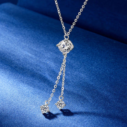 Full Round Cut Moissanite Tassel Chains Pendant Necklaces for Women Real S925 Sterling Silver Fine Jewelry Gifts Collar