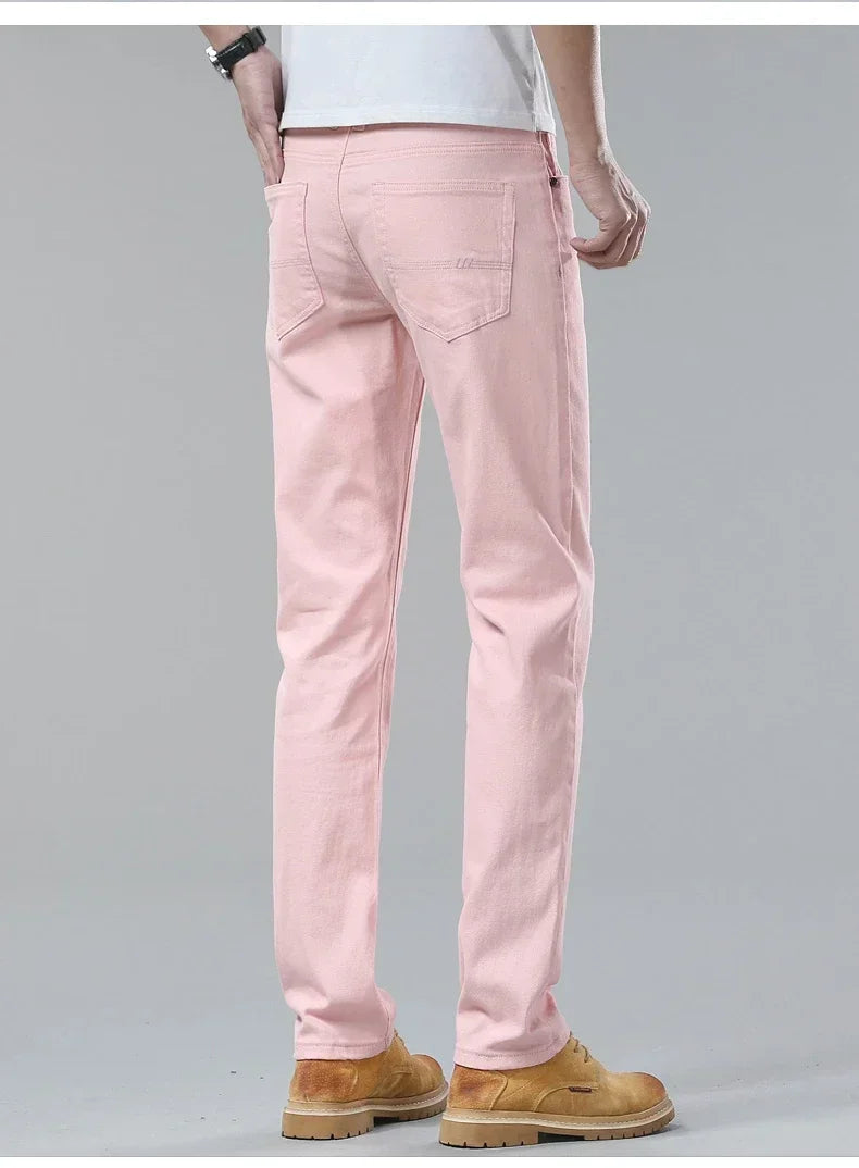 98% Cotton 4 Colors Stretchy Jeans Men's Mid-waist Straight Pencil Denim Trousers Brand Clothing Personality Fashion Male Pants