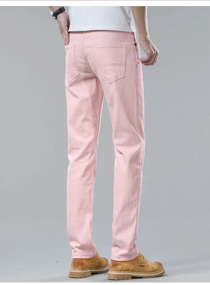 98% Cotton 4 Colors Stretchy Jeans Men's Mid-waist Straight Pencil Denim Trousers Brand Clothing Personality Fashion Male Pants