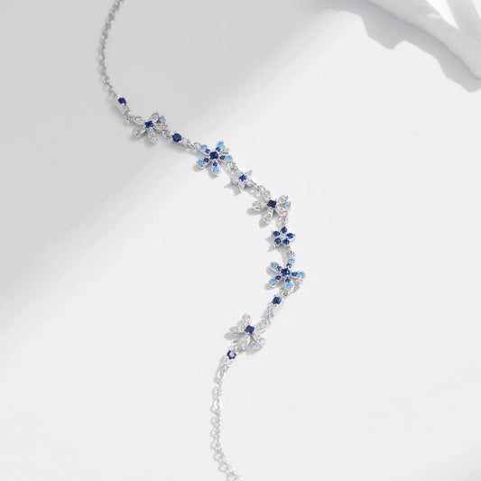 Bracelet Fleurs Luxe en Argent Sterling 925, Sertissage Pavé, Zirconium Cubique Brillant, Chaîne Maillons Tendance Quotidien, Bijou Cadeau pour Femme