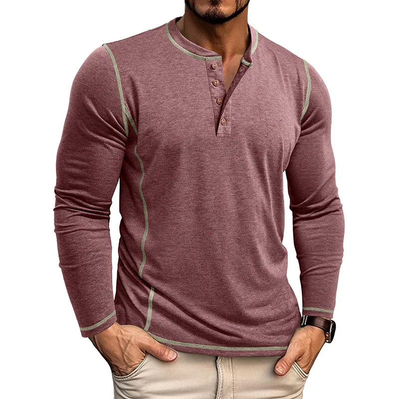 Men's Cotton Button Henley Neck Shirt Long Sleeve Casual Button Solid Color Fashion Streetwear Tops Tees T-Shirts Men Clothing