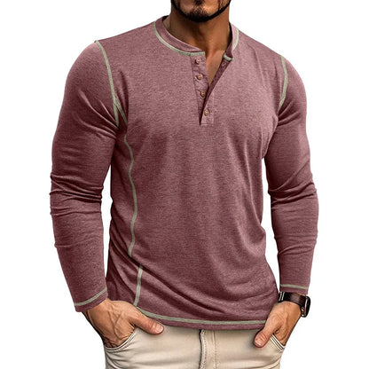 Men's Cotton Button Henley Neck Shirt Long Sleeve Casual Button Solid Color Fashion Streetwear Tops Tees T-Shirts Men Clothing