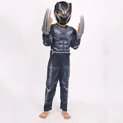Anime Superhero Black Panther Cosplay Costume Black Panther Muscle Suit Jumpsuit Halloween Performance Costume Mask Paw Set
