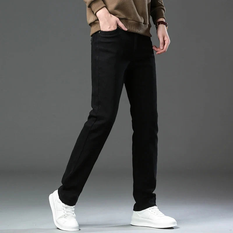 Large Size 42 44 Autumn 96% Cotton Men's Stretch Slim Jeans ArmyGreen Soft Comfortable Casual Straight Denim Pants Trousers