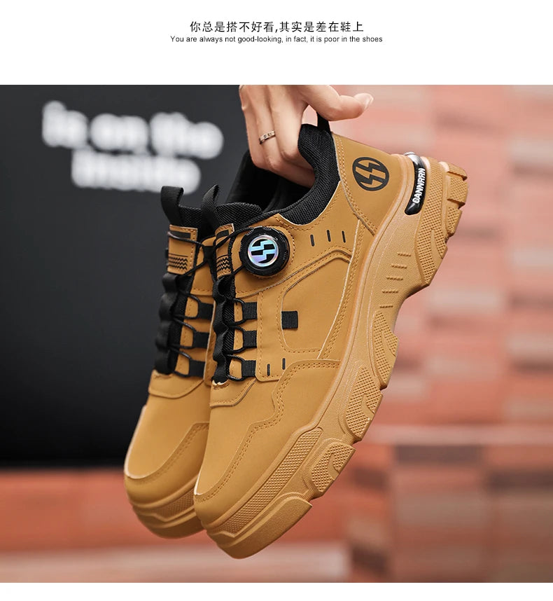 Men's boots autumn and winter new rotating shoelaces fashion casual boots youth outdoor boots anti slip soft sole workwear boots