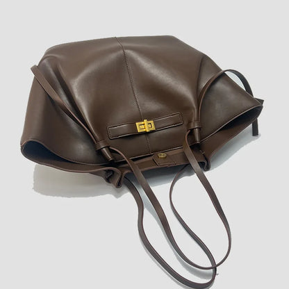 2026 New Large Capacity Trapeze Women Shoulder Bags Designer Metal Lock Handbags High-Quality Pu Leather Big Tote Commute Bag