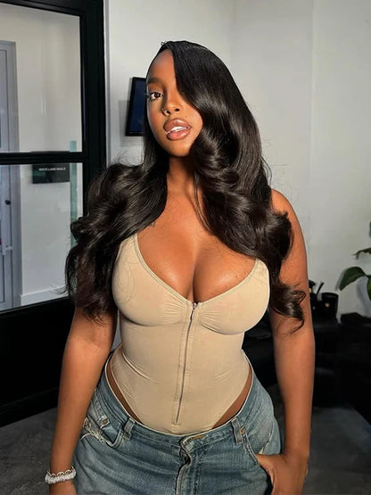 Sexy Tight Corsets Women's Bodysuit Sleeveless V-Neck Zipper Lady Playsuits 2026 Spring Summer Female Slim Backless Romper