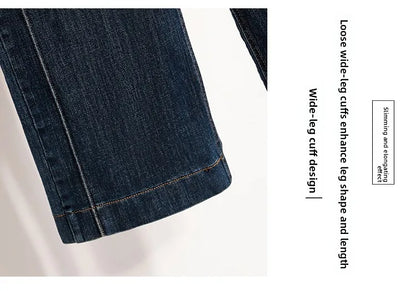 Slimming Wide Leg Jeans Women's Casual Straight Cut Spring Autumn ular plus Size Cotton Stretch Denim Pure Color