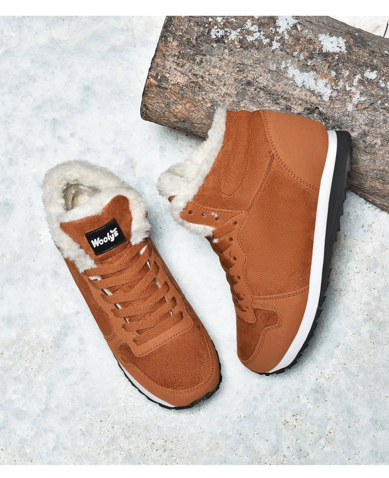 Winter Snow Boots Men Plush Warm Women Boots Suede Leather Ankle Boot Comfortable Light Couple Waterproof Sneakers Big Size 48