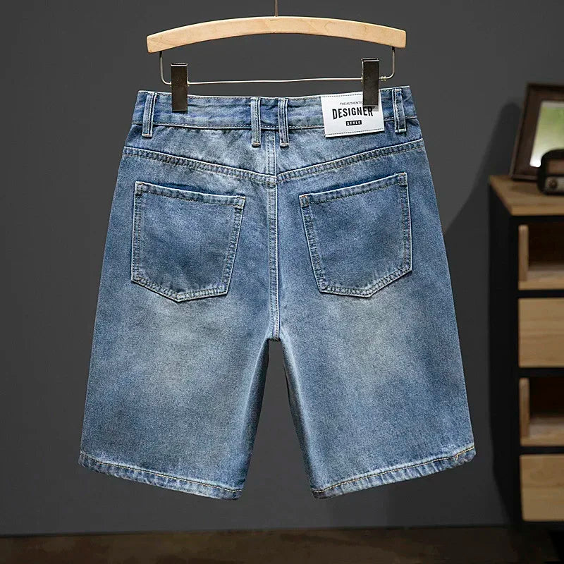 Summer Thin Bermuda Jeans Men's High Street Straight Shorts Fashion Casual Blue Classic Style Male Clothes Short Pants