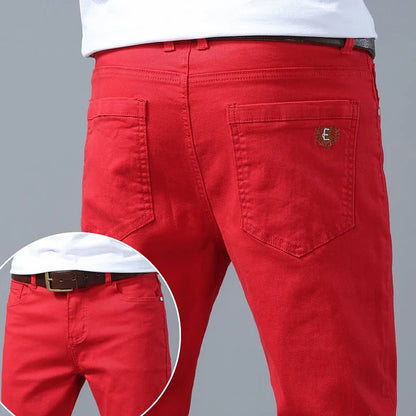 Fashion Classic Jeans Men Solid Color Casual Streetwear Hip-hop Trousers Stretch Slim-fit Embroidered Denim Pants