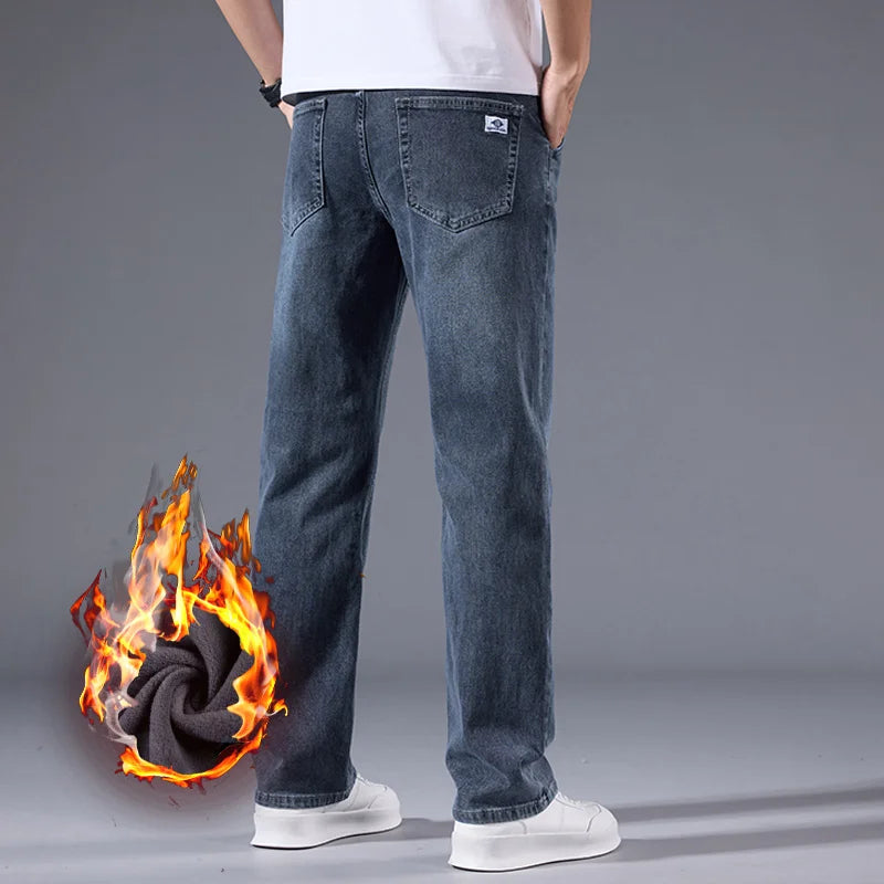 Men's loose straight leg jeans retro washed elastic casual pants suitable for all seasons versatile pants