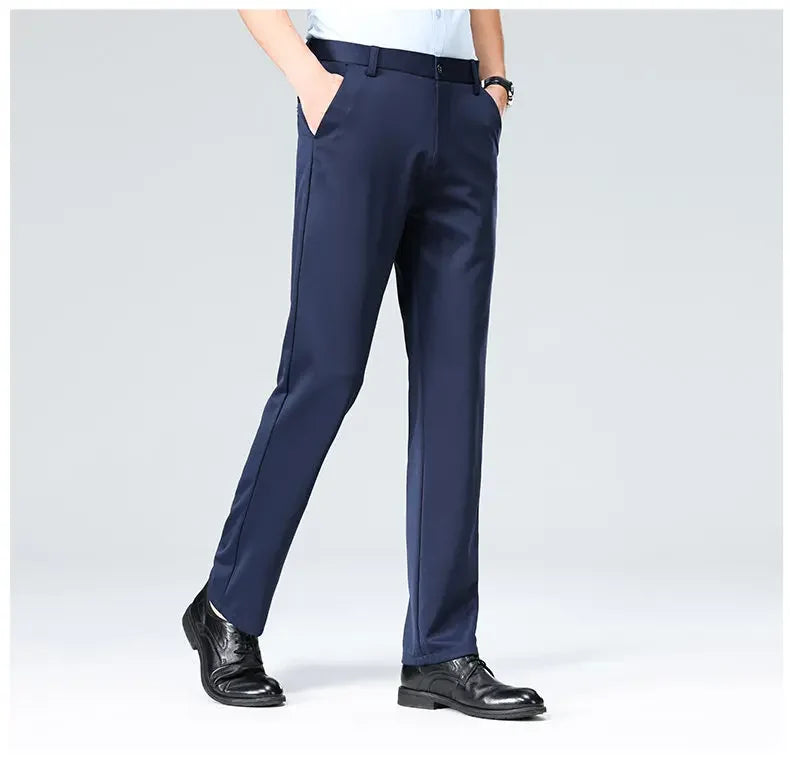 Men's Stretchy Casual Pants Business Suit Pants Spring Summer Breathable Dress Pants Full Length Homme Work Trousers