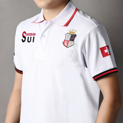 New Swiss polo shirts men short sleeved polo collars fashionable casual sporty high-end pure cotton micro elastic embroidery