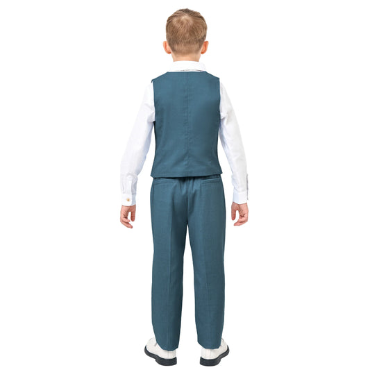4Pcs Boys Linen Suit Dress Clothes Kids Graduation Wedding Outfit Shirt Vest Pants Set with Bow Tie 5-12 Years