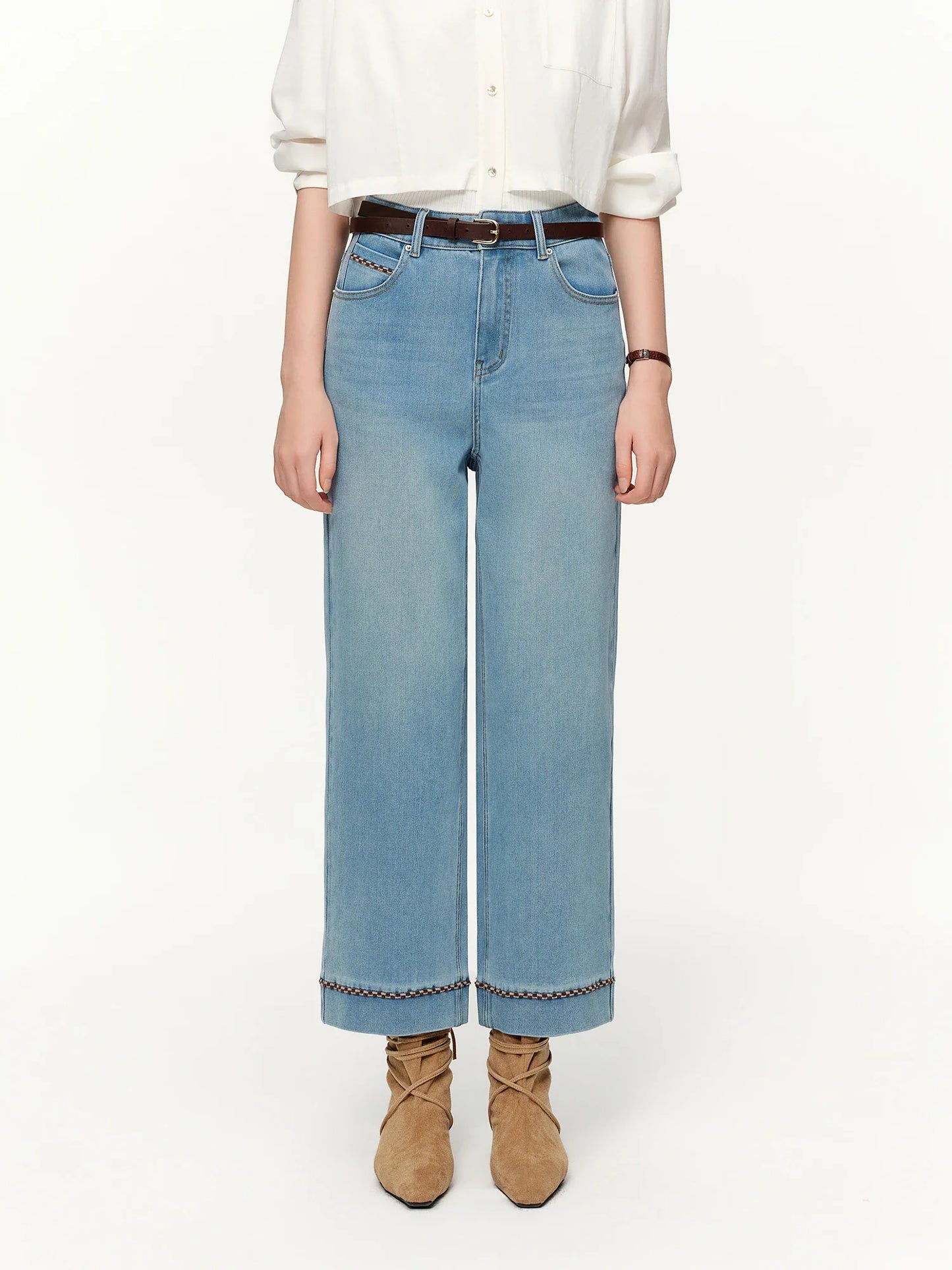 Double-length Jeans Women High-waisted Slim-fit Classic Straight Pants High Waist Elegant Office Lady Spring Trendy
