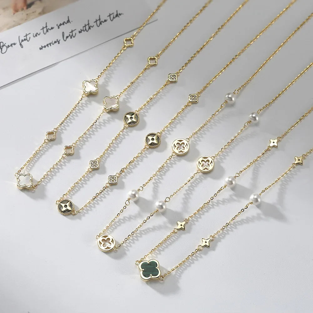 Hollow Clover Luxury Chain Necklace Banquet Party Gift 925 Silver Four Flowers Clover Neck Jewelry Accessories GMN61