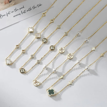 Hollow Clover Luxury Chain Necklace Banquet Party Gift 925 Silver Four Flowers Clover Neck Jewelry Accessories GMN61