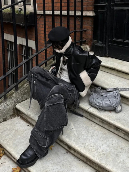 Women's Black Gothic Baggy Cargo Jeans Harajuku Oversize Denim Trousers Y2k 90s Vintage 2000s Emo Jean Pants Trashy Clothes 2024