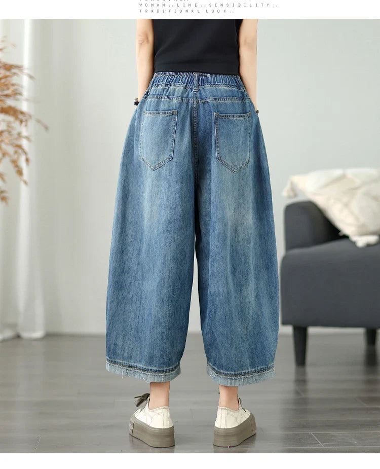 Casual High Waist Wide Leg Jeans Women's Loose Fit Slimming Summer Thin Sle Lantern Pants  Lyocell Fabric Water Wa