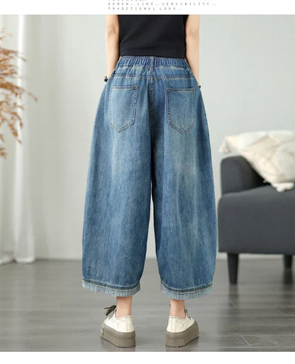 Casual High Waist Wide Leg Jeans Women's Loose Fit Slimming Summer Thin Sle Lantern Pants  Lyocell Fabric Water Wa
