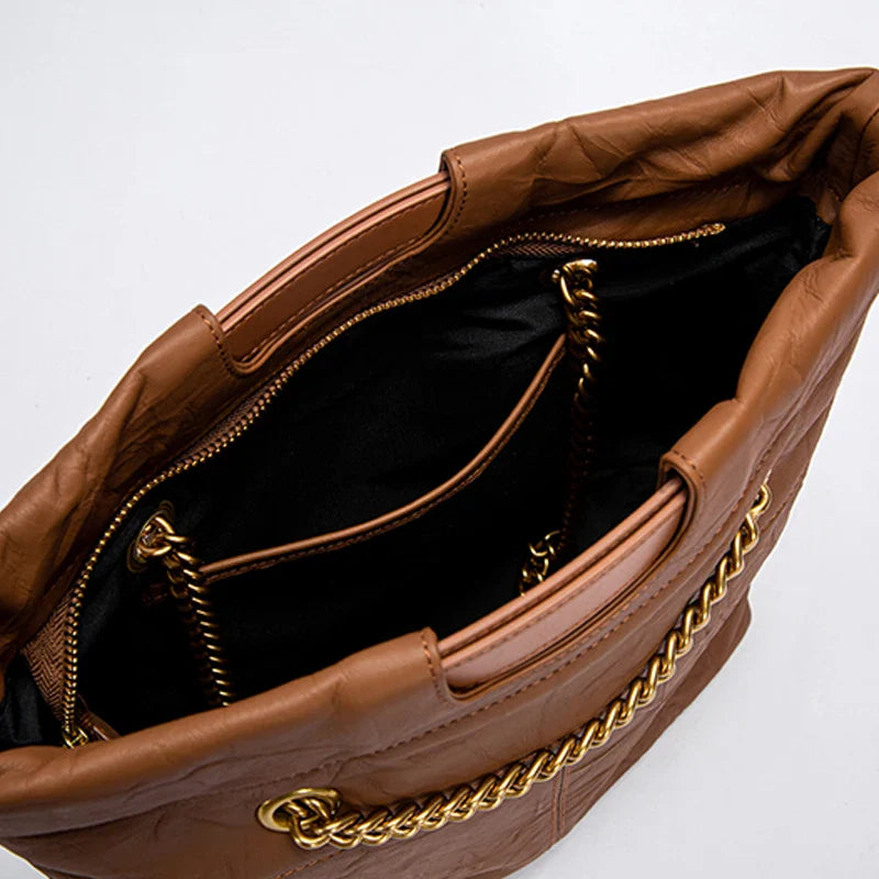 Body Design Solid Color Large Capacity Fashionable New Product Women's Shoulder Bag Chain Shoulder Strap Unique Folded Bag