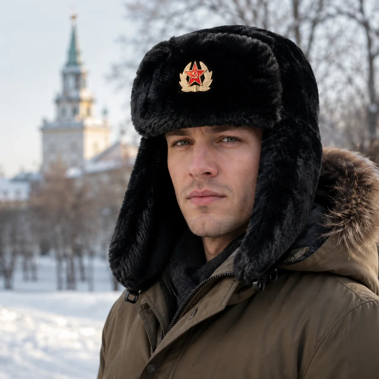 Trooper Hat with Emblem Earflap gorro ruso sovietico  winter hat Thick Warm Winter Outdoor Cap for Men Women Hiking Skiing