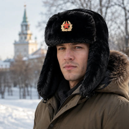 Trooper Hat with Emblem Earflap gorro ruso sovietico  winter hat Thick Warm Winter Outdoor Cap for Men Women Hiking Skiing